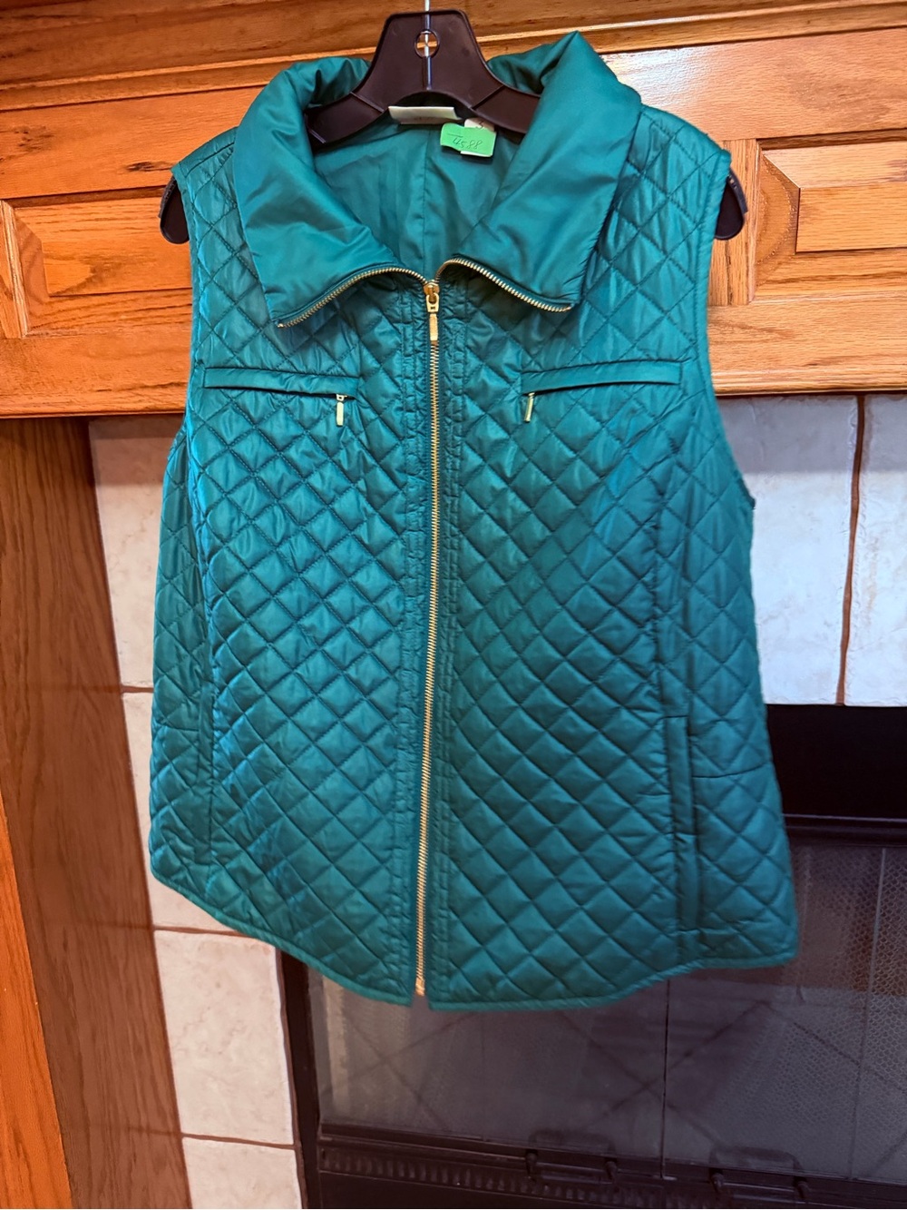 Quilted Teal Sleeveless Zip-Front Vest